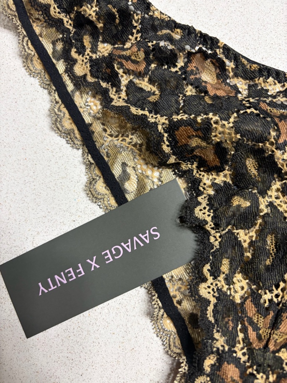 Savage X Fenty Leopard Lace Bikini Panty - Black & Brown - Picture 3 of 6